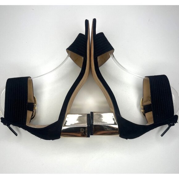 Andrew Marc New York Woman's Sandals Black Gold Heel Size 6 Harper Style - Picture 4 of 11